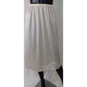 Henson Kickernick Ivory Nylon Tricot Half Slip Lace Trim Faux Pearl Small 3012